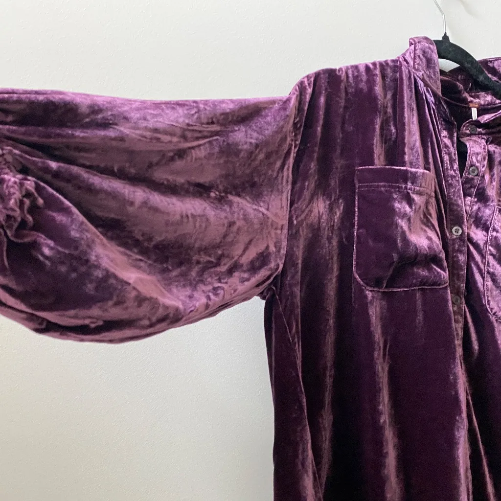 FREE PEOPLE Lux Velvet Shirt Dress in Rose Purple - NWT - XS - Image 4