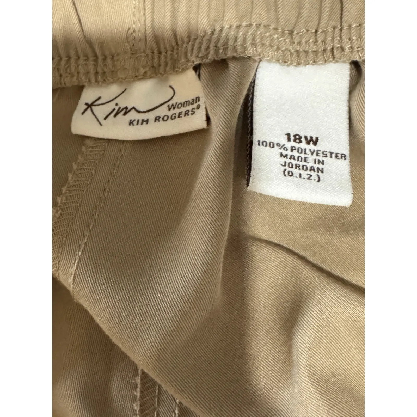 Kim Rogers Slip On Khaki Capris, Polyester, Front Pockets, Elastic Waist, 18W Tan - Image 5