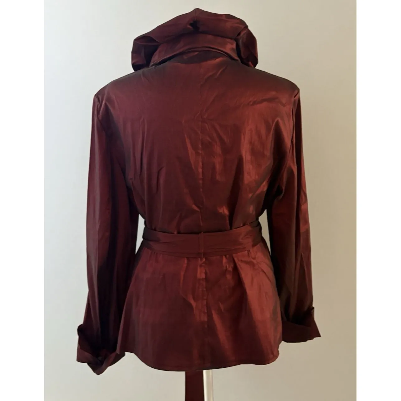 Adriana Papell Jacket Top XL Burgundy Iridescent Ruffled Collar Vamp Dark Gothic - Image 2
