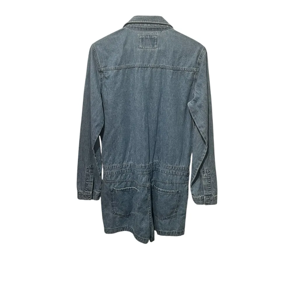 Forever 21 Light Wash Denim Button Up Short Jumper Romper L - Image 4
