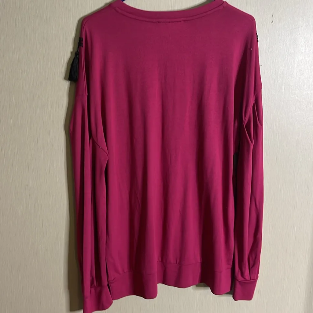 Ella moon NWT large Pink fuschia purple Long Sleeve Top with Black Tassels - Image 5