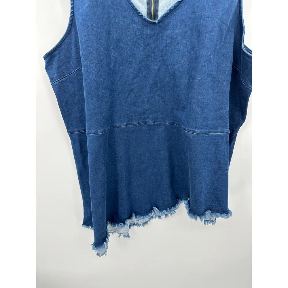 Lane Bryant Women Denim Tank Top Size 26 V Neck Raw Hem Festival Boho Summer - Image 3