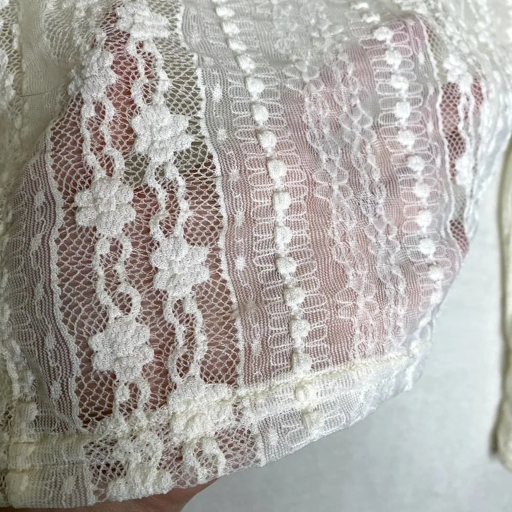 Stradivarius Floral Long Sleeve Sheer Sweetheart Lace Crop Top White Large Fairy - Image 8