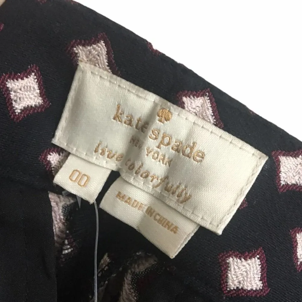 Kate Spade Diamond Jacquard Cigarette Pants 00 Mid Rise Straight Leg Cropped - Image 3