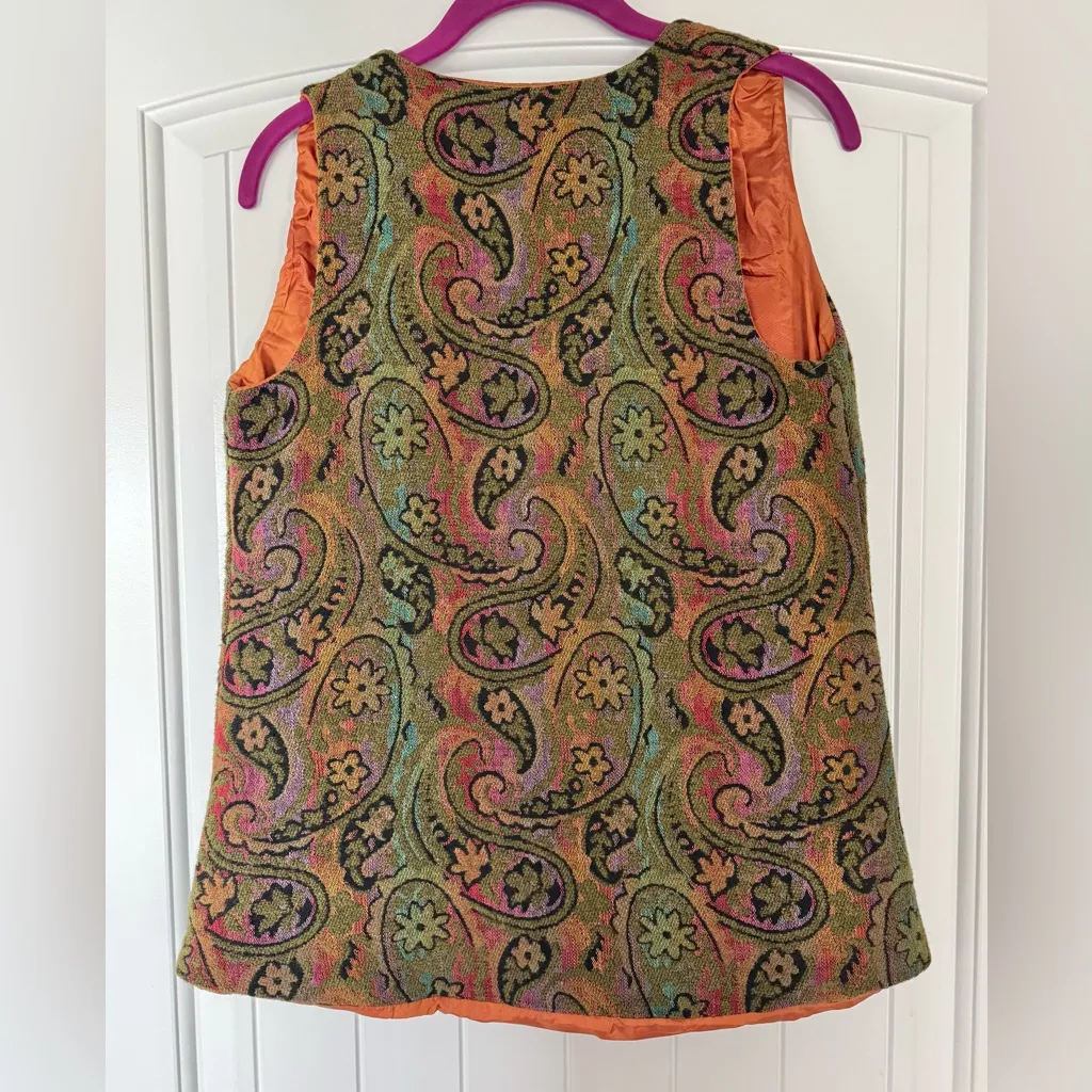 Vintage Women’s Multicolor Vest, Sz Small Orange - Image 5
