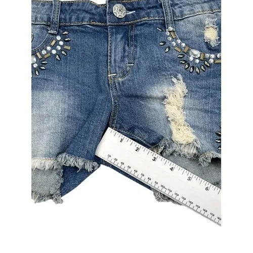 Vanilla Star Medium Wash Embellished‎ Stretch Cutoff Jean Shorts Size 5 NEW - Image 4