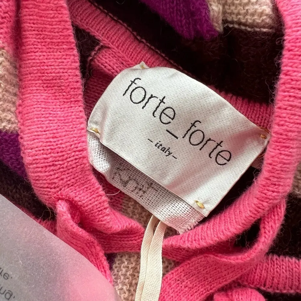 NWT FORTE FORTE Striped Wool Riga Barre Knit Hoodie Sweatshirt Sz M Tan Size M - Image 8