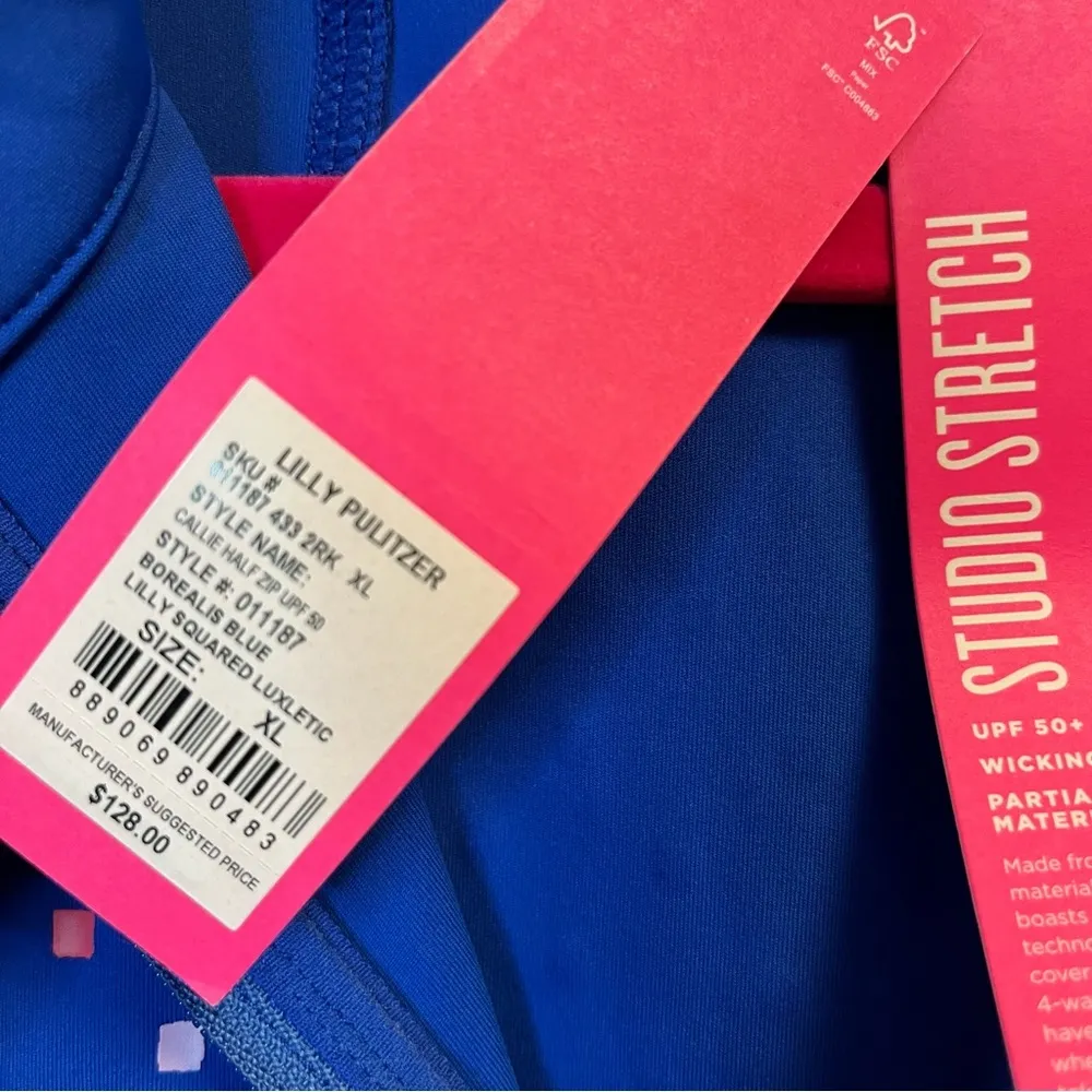 Lilly Pulitzer Top Luxletic Callie Half-Zip Borealis Blue Lilly Squared XL NWT - Image 12