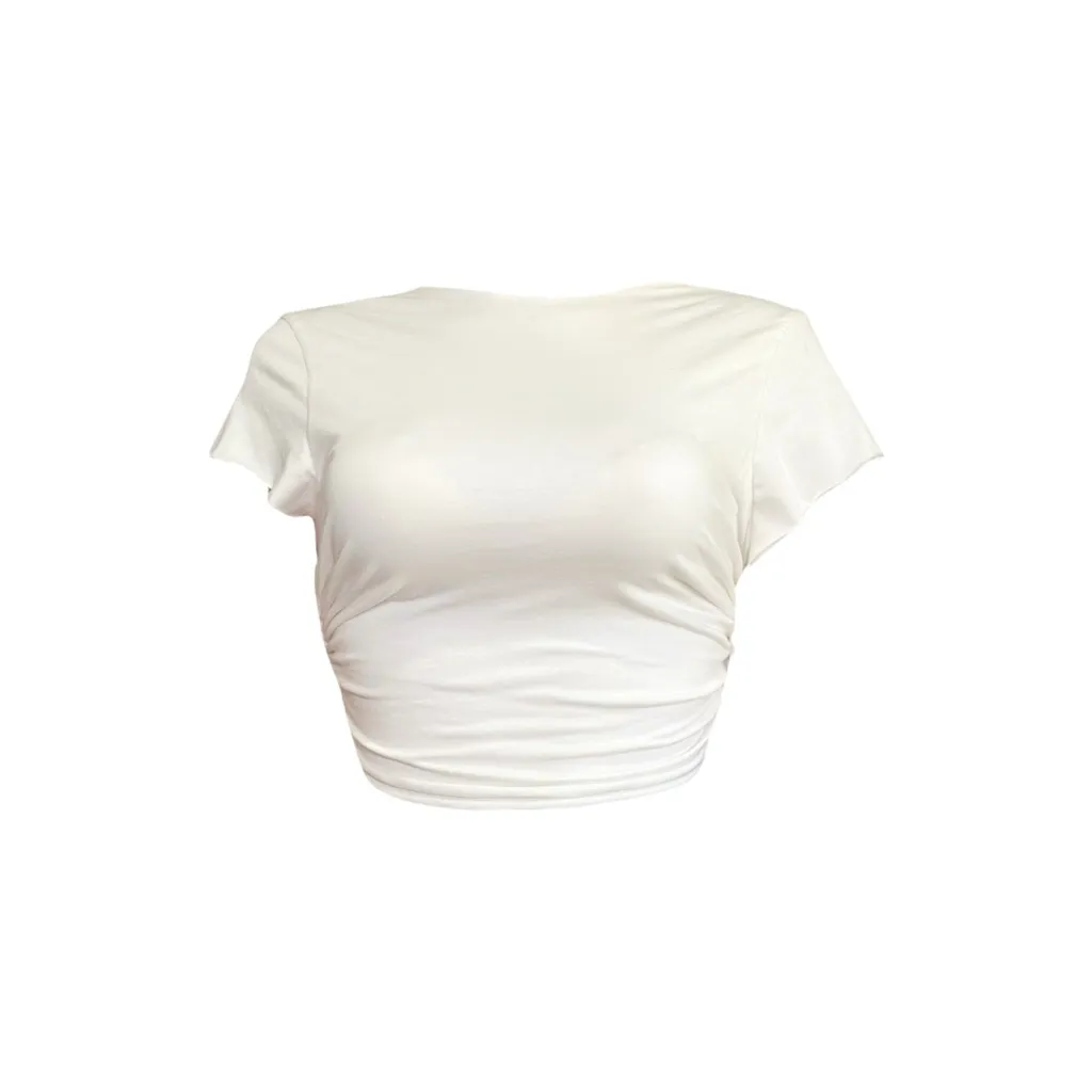 ARE YOU AM I Sanna Backless Back Ties Cropped Tee, White, XL White - Image 4