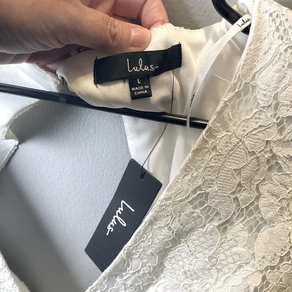 Lulu's‎ Women's NEW Babygirl White Lace Faux Wrap Romper Bell Sleeves Size Large - Image 8