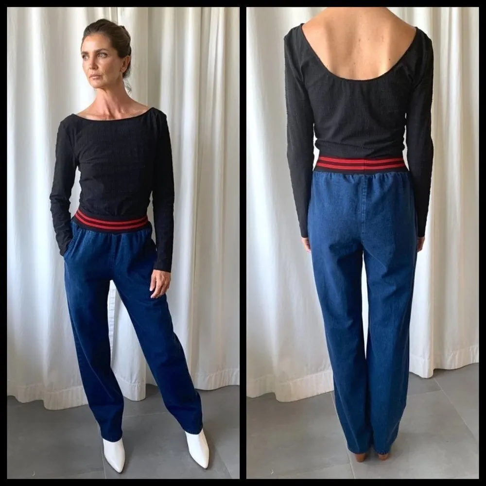 💕RACHEL COMEY💕 Doxa Pant Striped Elastic Waist Acid Wash Denim Navy Large NWT - Image 5