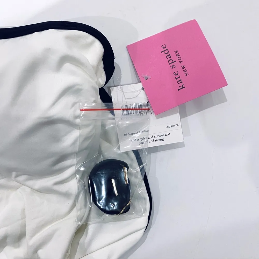 Kate Spade Texture Classic Bandeau Swimsuit with signature spade buttons - Image 6