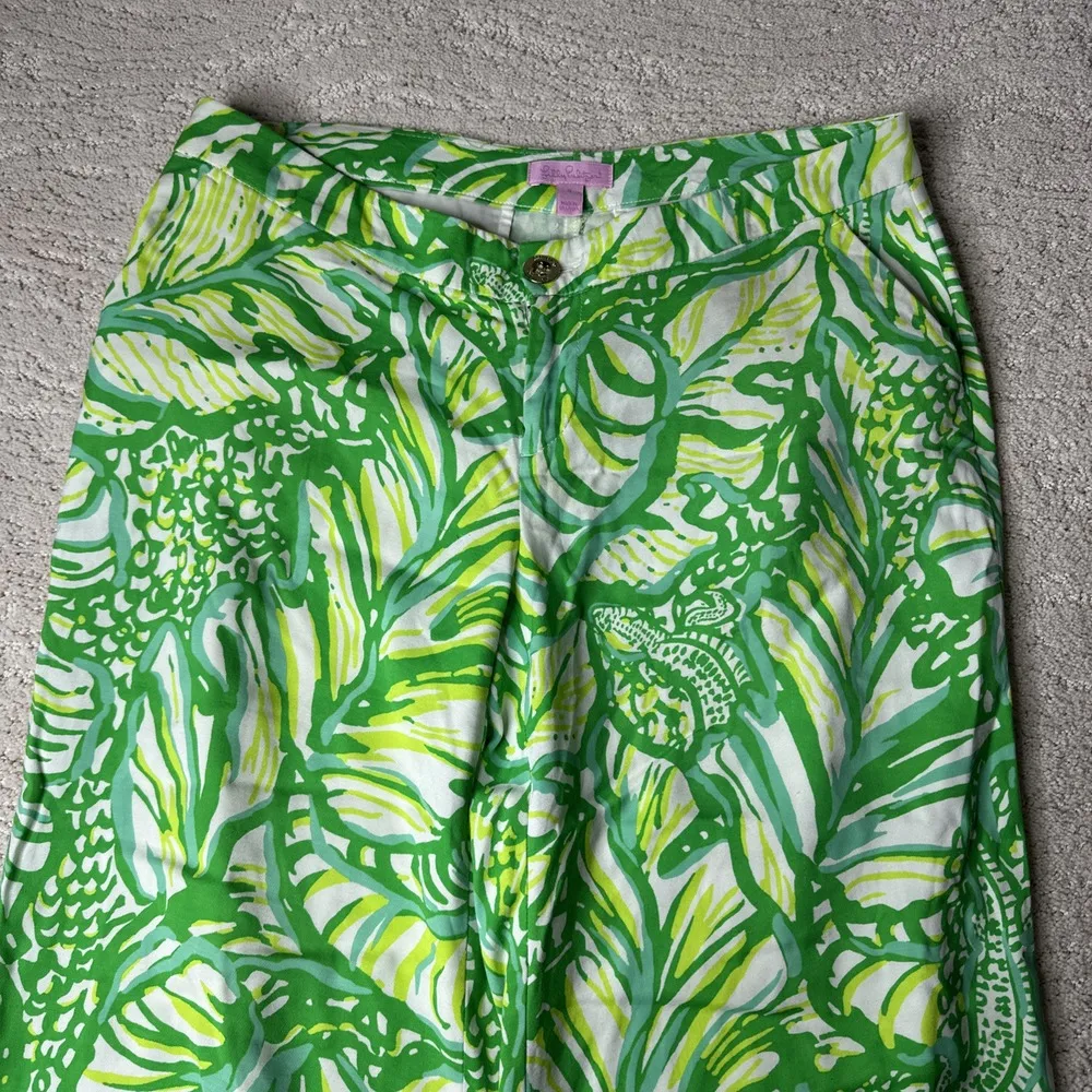 Women's Lilly Pulitzer Size 4 Lela Toucan Crop‎ Wide Leg Tropical Green Pants - Image 2