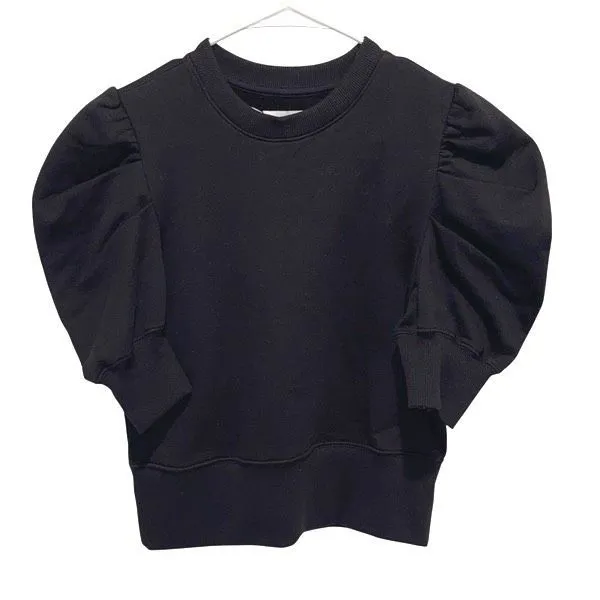 Sold Out NYC Womens The Just Enough Puff Short‎ Sleeve Sweatshirt Black XS NWT - Image 2