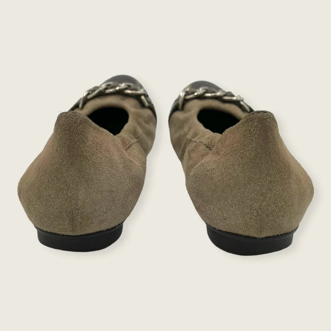 AGL Shimmer Tan Suede Leather Chain Snakeskin Cap Toe Ballet Flat Italy 35.5 5.5 - Image 4