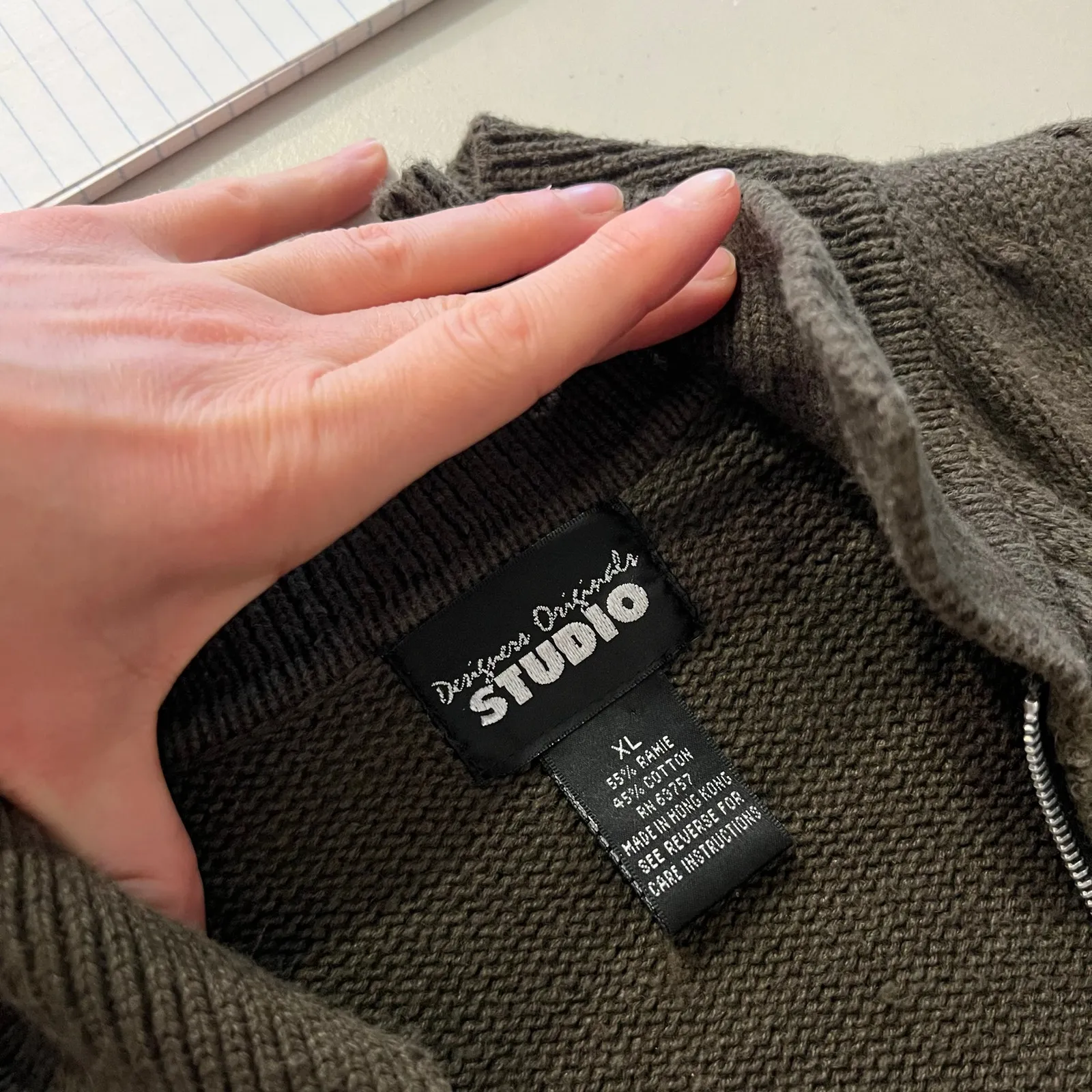 90s Vintage Olive Green Cotton Chunky Knit Zip Up Sweater Vest Size Large to XL - Image 5