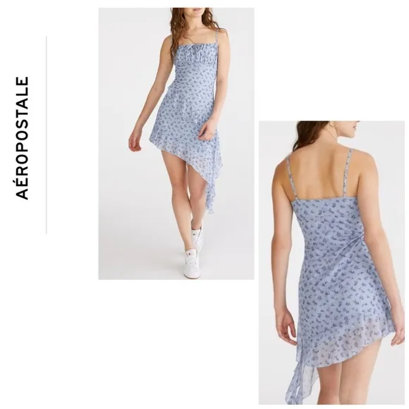 🆕 Blue Floral Butterfly Square-Neck
Asymmetrical Bodycon Dress XS🆕 - Image 2