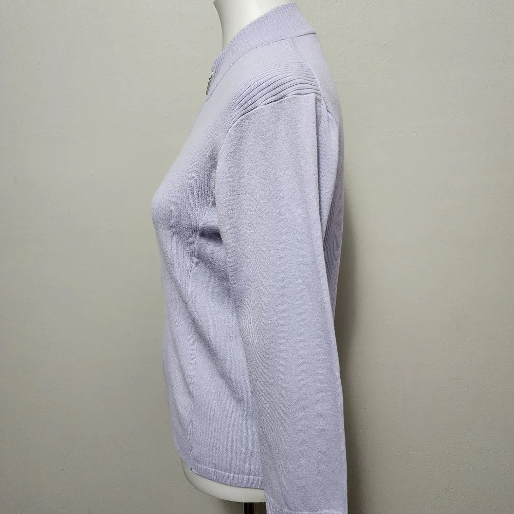 25. Anthro Shu Shu Lavender ribbed full zip mockneck cardigan size medium - Image 3