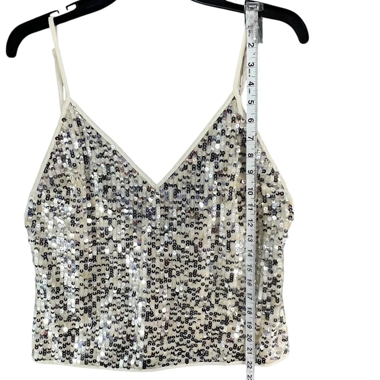 Goldie Twilight Camisole Top Womens M Silver Cream Sequin Sparkles Shimmer Glam - Image 10