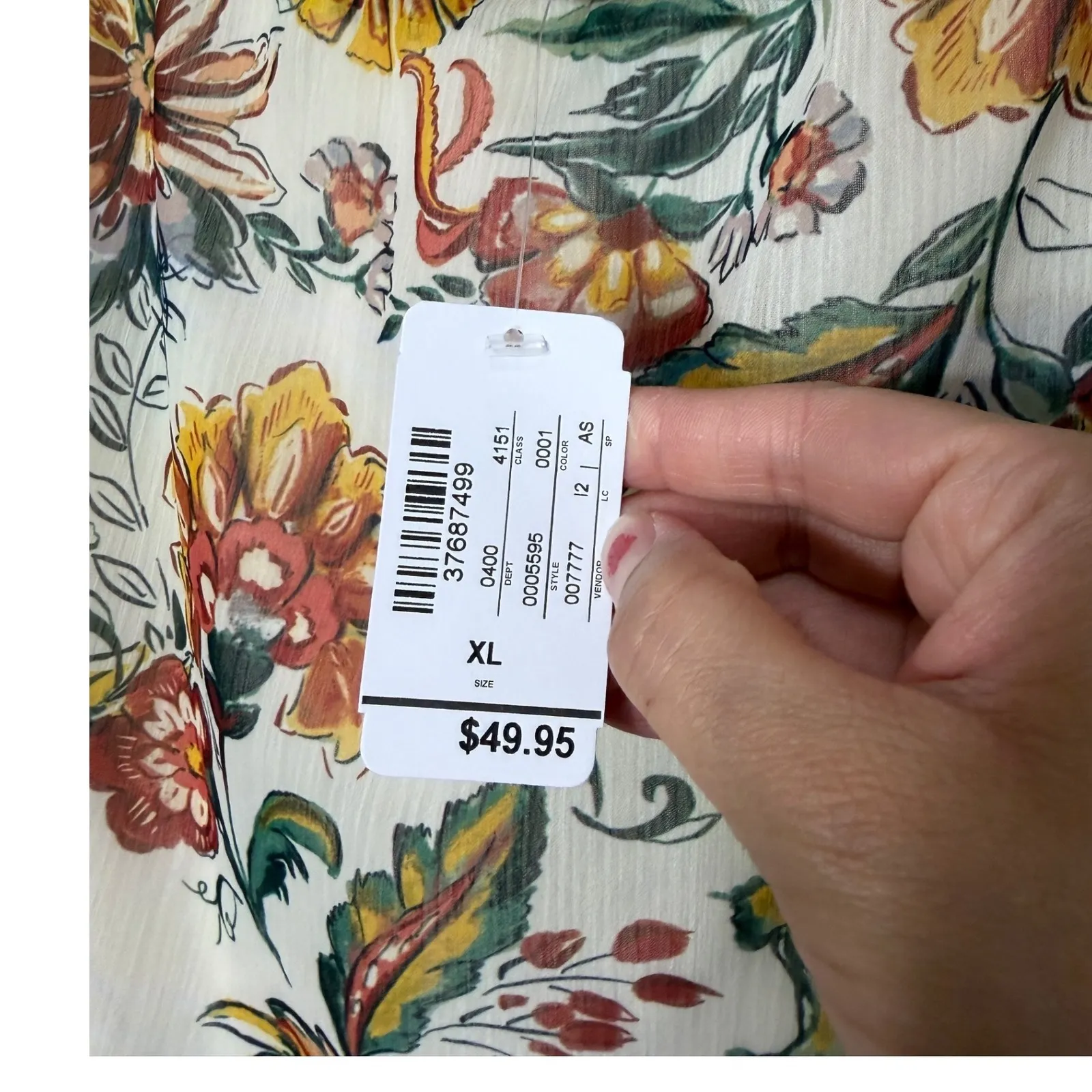 Christopher & Banks Womens XL Floral Print Maxi Skirt Tiered Ruffle Hem Cream - Image 4