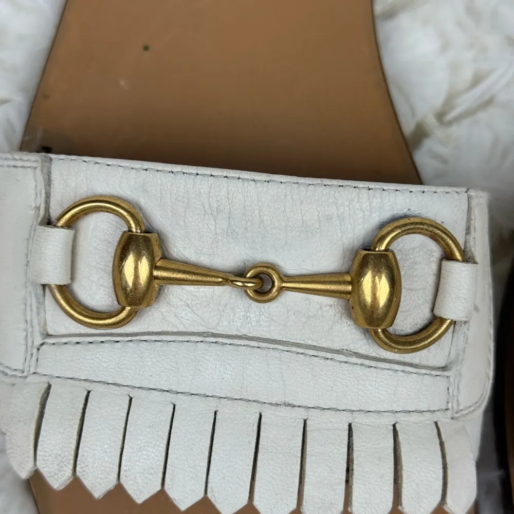 Gucci White and Gold Slide Sandals with Fringe Size 39 - Image 5
