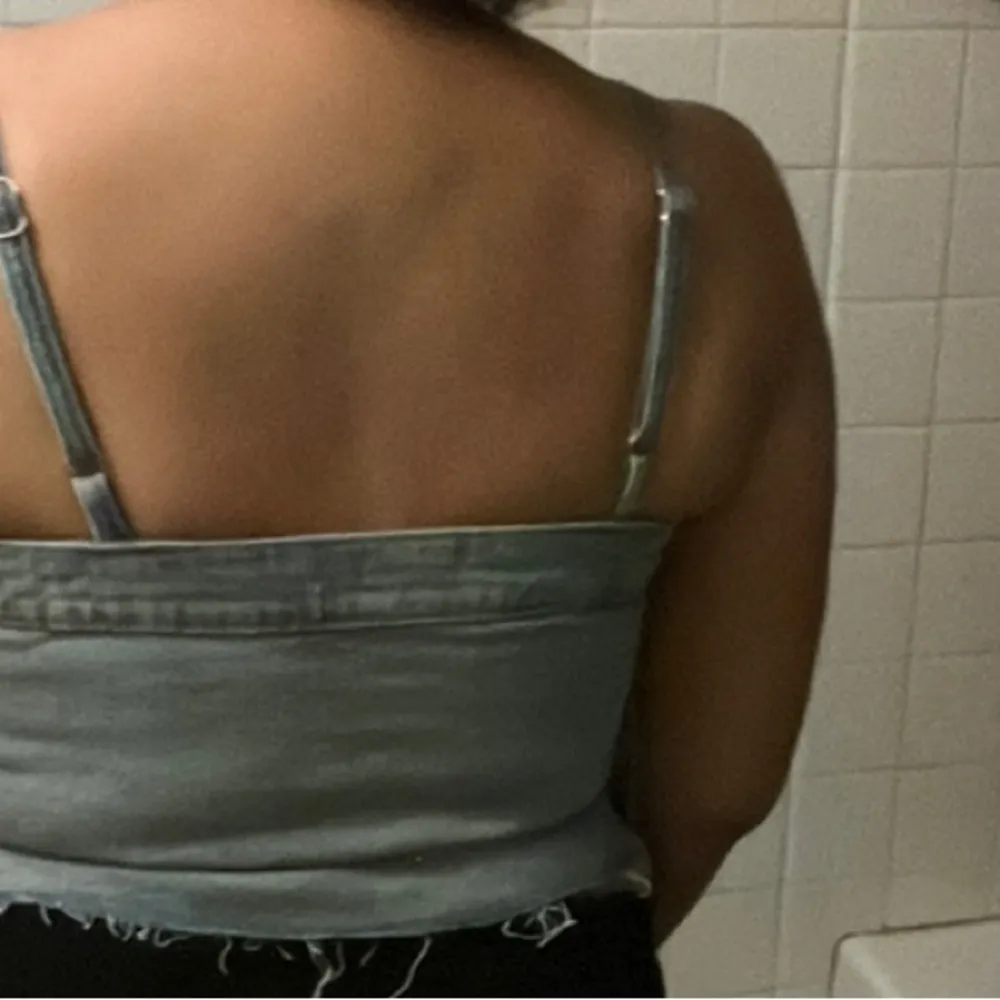 Stylish Denim Bustier Top Y2K Crop Tank Top Distressed RARE - Image 8
