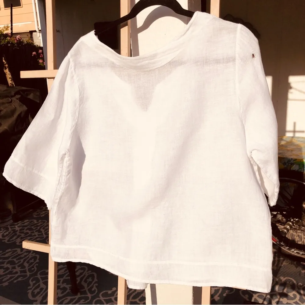 Tempo Paris Linen Pleated Front Top S/M – Boho Coastal Cottagecore Italy White - Image 7