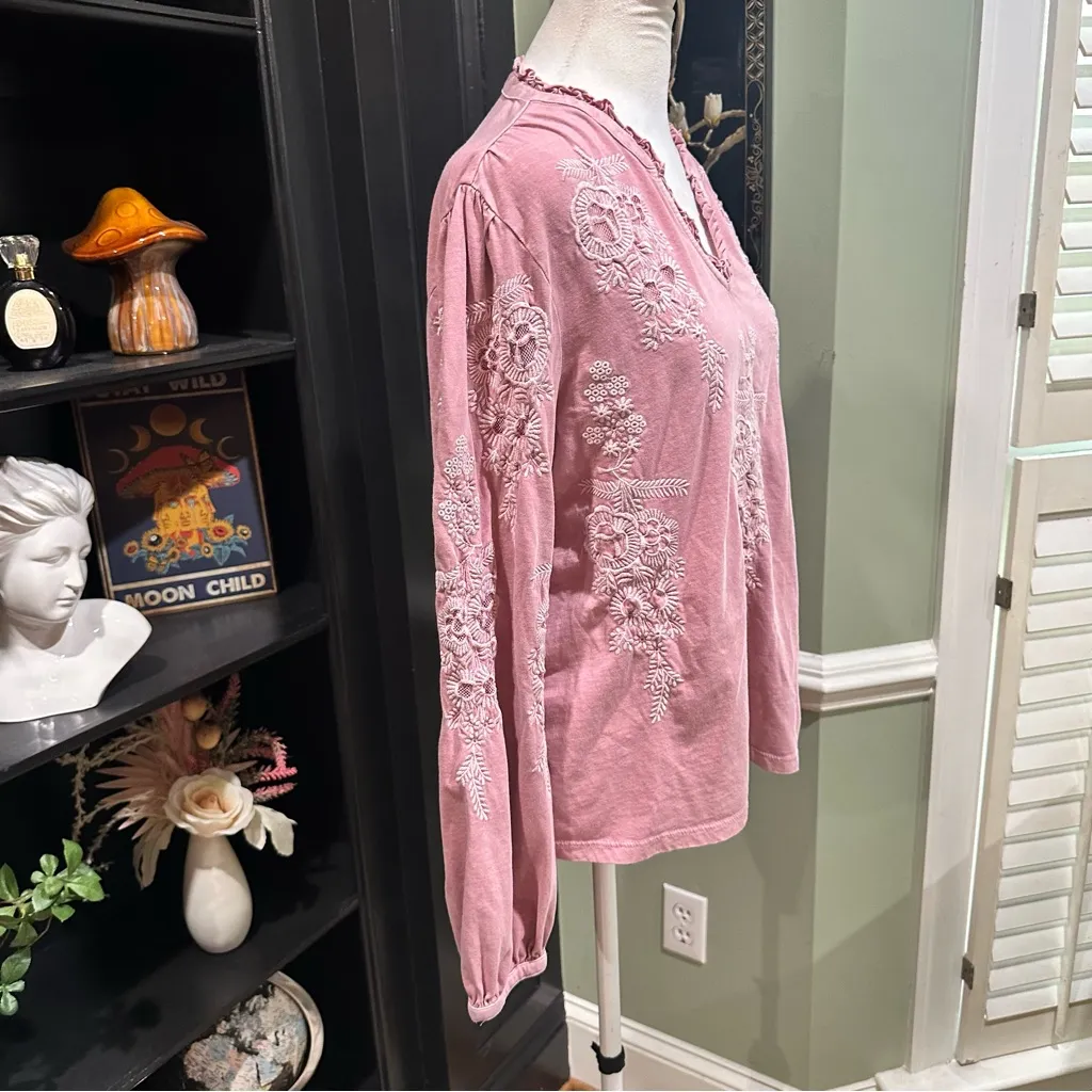 Soft Surroundings Embroidered Long Sleeve Ruffle Blouse – Size Medium - Image 12