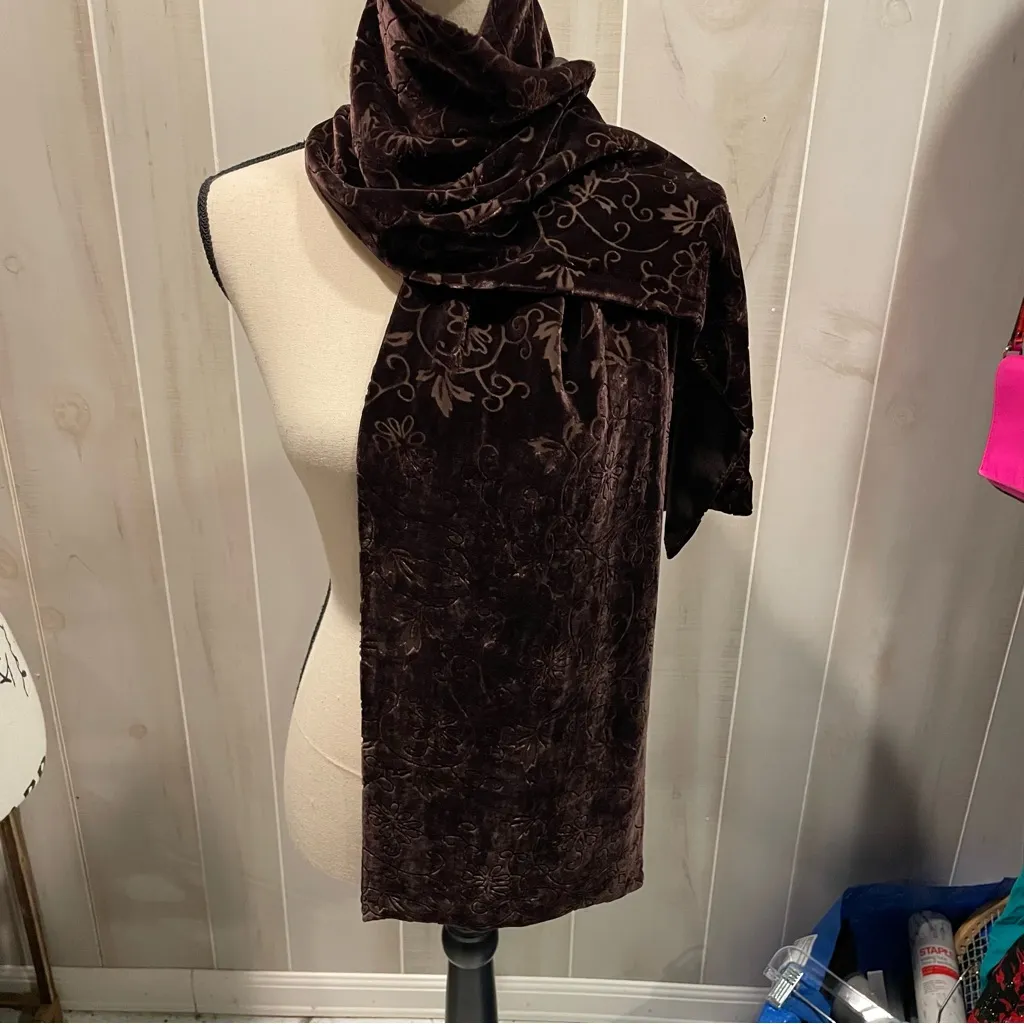 Cute vintage Y2K crushed velvet floral burnout scarf 10.25” x 60” wrap headband - Image 11