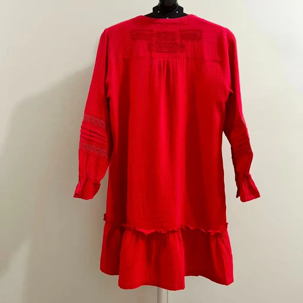 NWOT JOHNNY WAS Calme Floral Embroidered Cotton Gauze Tassel Mini Dress Size S - Image 3