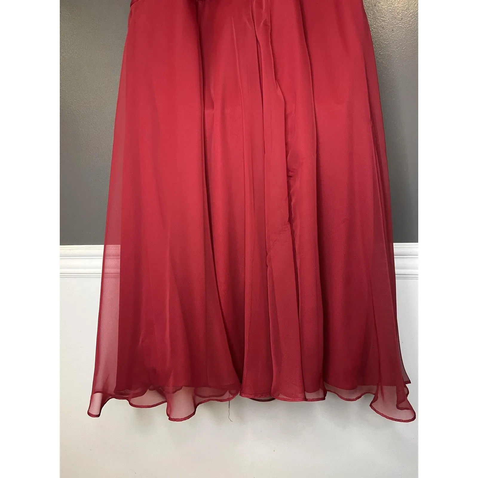 After Six Dress Womens 10 Red Claret Chiffon V Neck Ruched Midi Bridesmaid Gown - Image 8