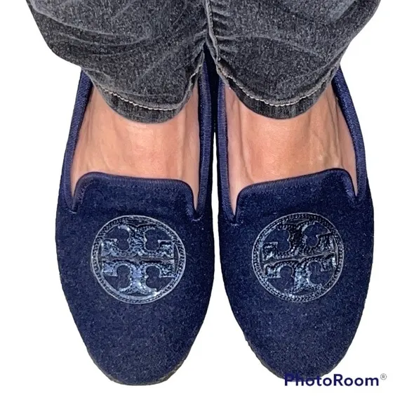 Tory Burch Blue Billy Logo Slippers Loafers - Image 2
