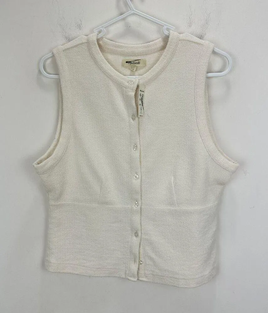 Madewell Split Crewneck Cardigan Tank Lighthouse Beige Knit Vest Medium NWT - Image 6