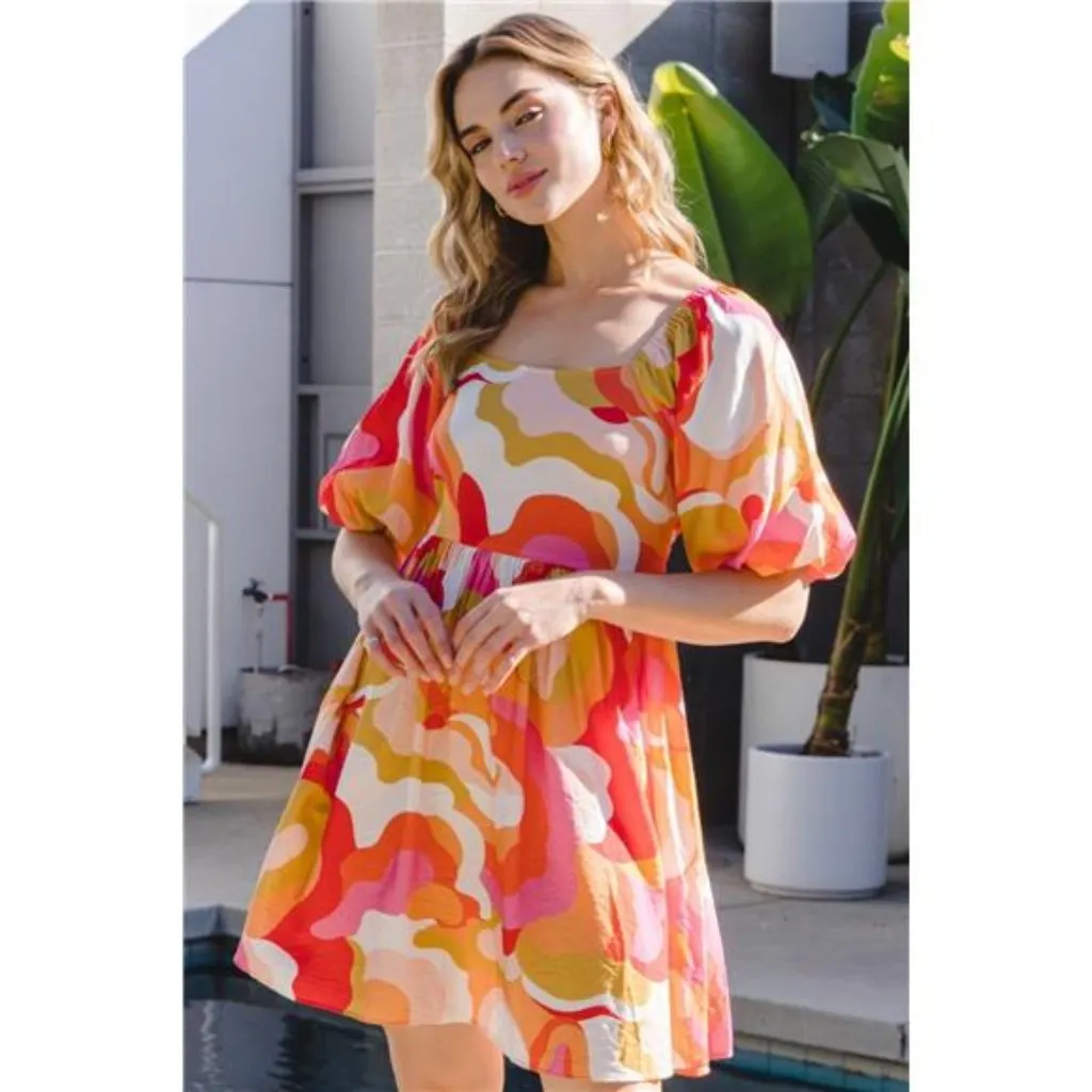 NWT ODDI Full Size Printed Tied Back Short Sleeve‎ Mini Dress - Image 6