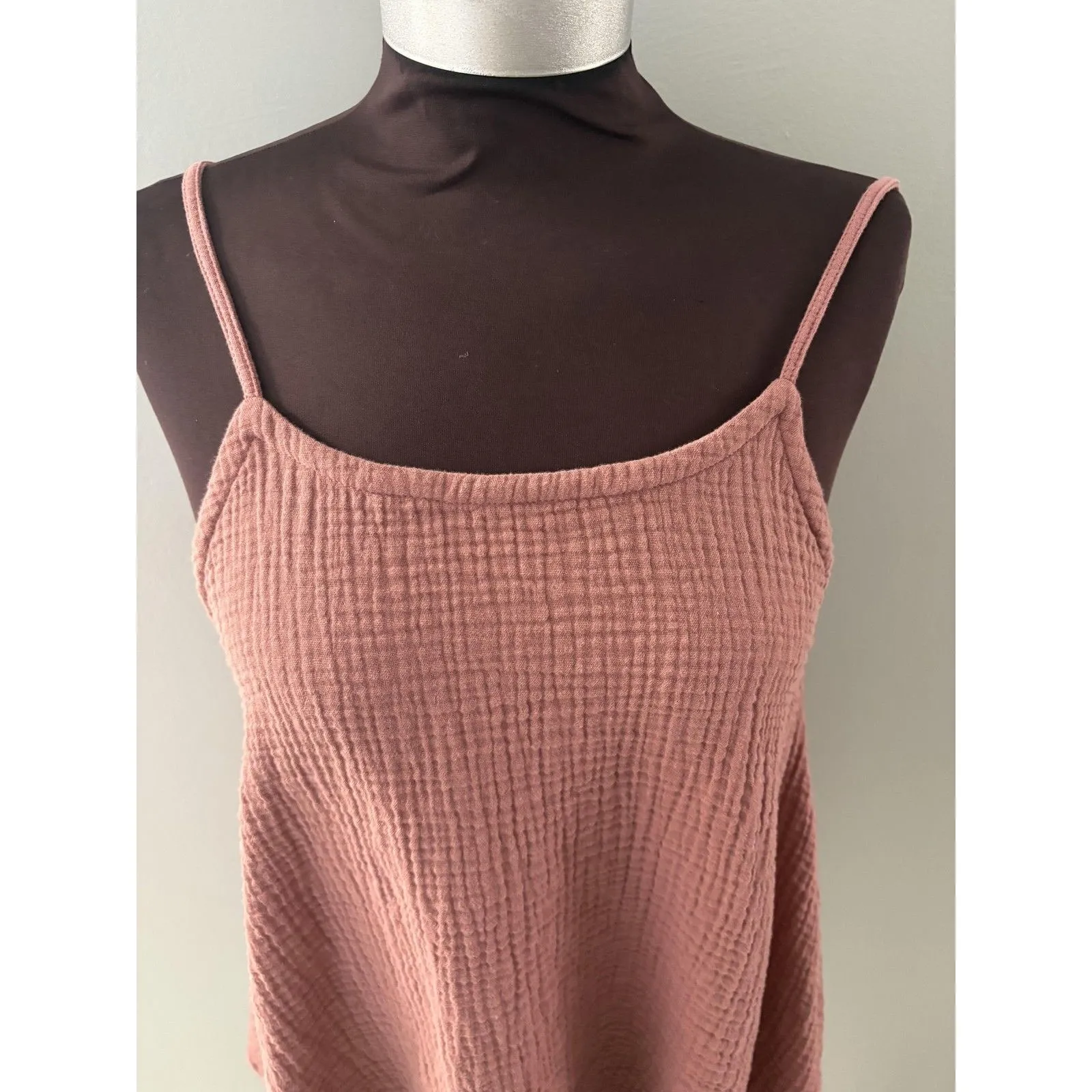 Lani Lau Tank Top Small Textured Gauze Swing Boho Minimalist Beach Oversize Pink - Image 3