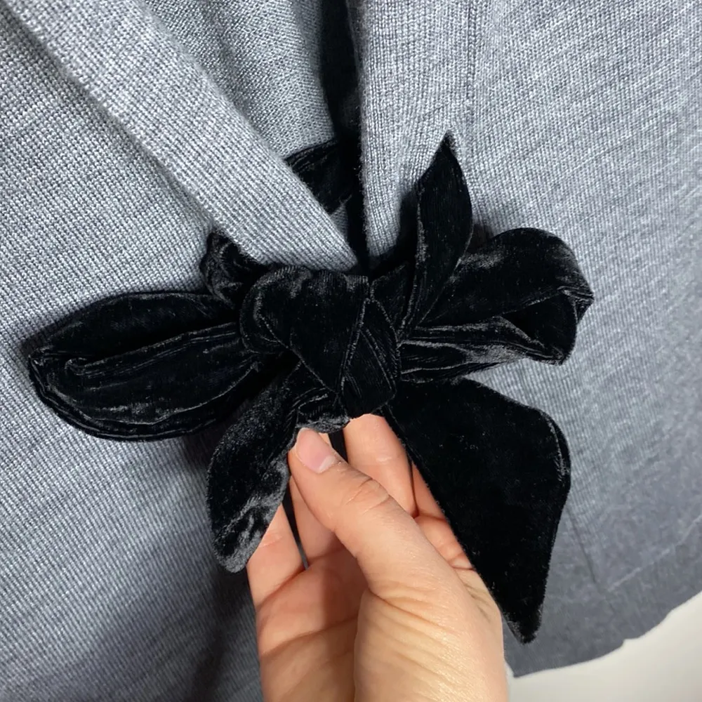 Talbots grey merino wool longline cardigan with velour front tie size Sp - Image 76