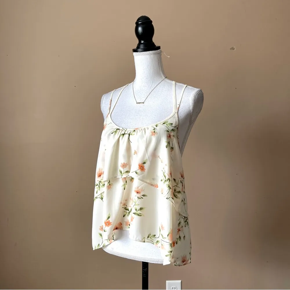 FOREVER 21 | Cream Floral Tiered Ruffle Tank Top Sz S - Image 3