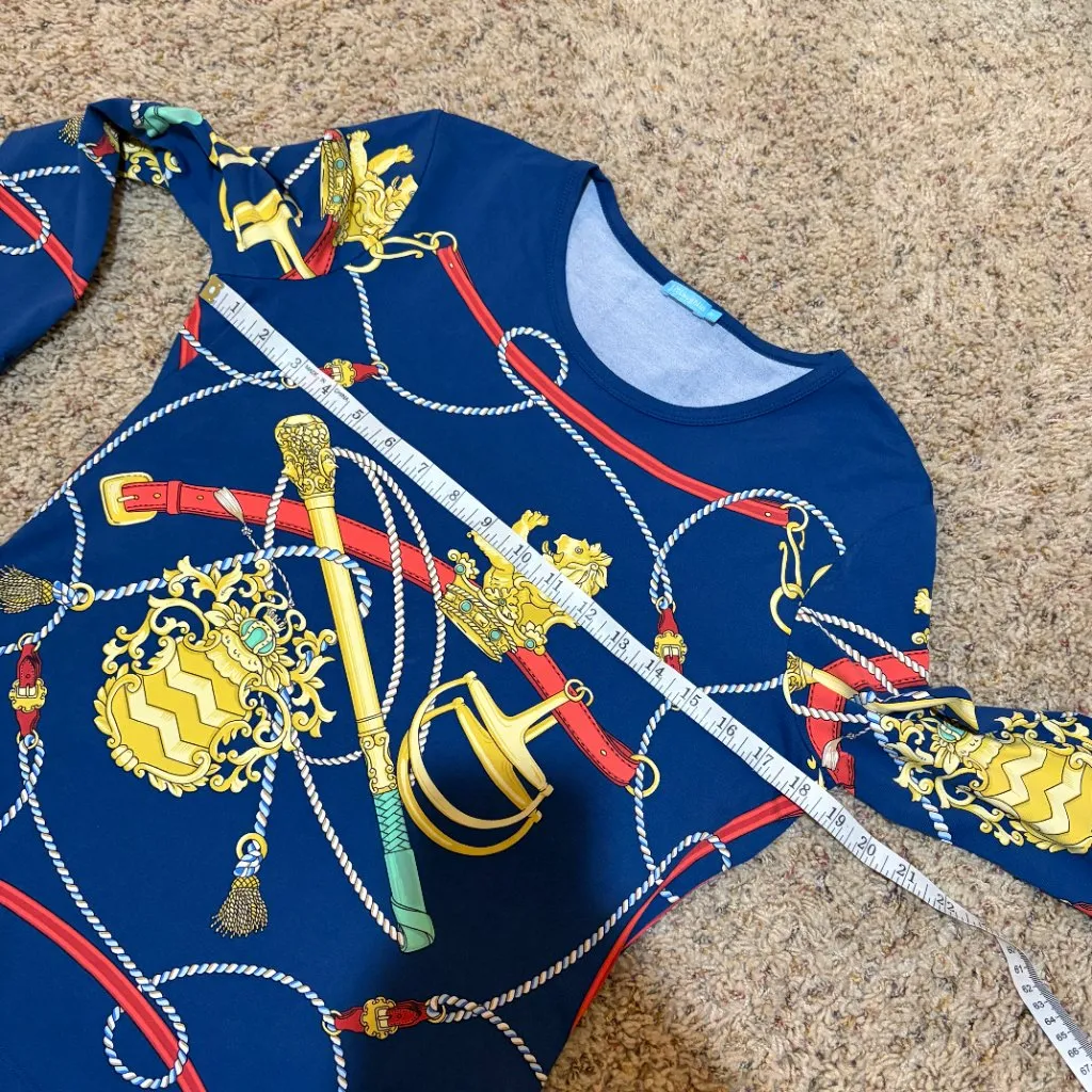 J McLaughlin Catalina Cloth Blue Equestrian Lion Rope Signature 3/4 Sleeve Tee Size M - Image 11