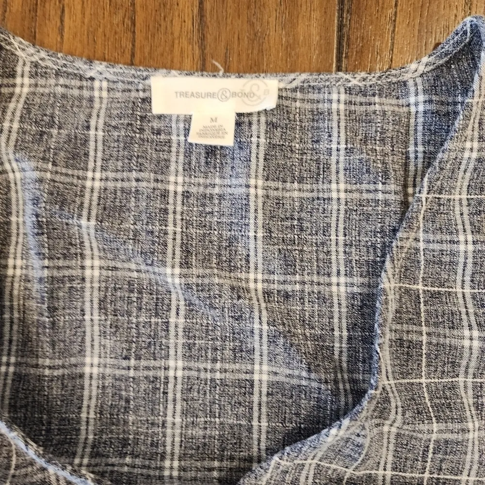 Smocked Waist faux wrap plaid blouse top in Grey Graphite medium - Image 10