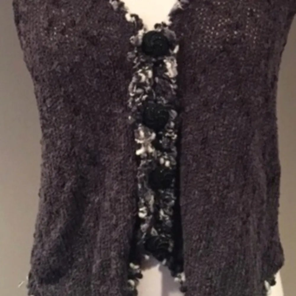 Hand Knit Cardigan Vest with Black Embellished Buttons - Image 2