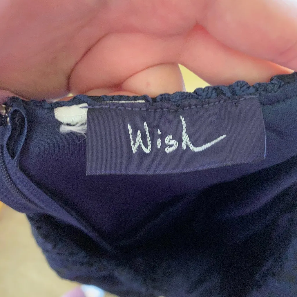 Francesca's navy Blue Jacquard Patterned Dress Size L - Image 3