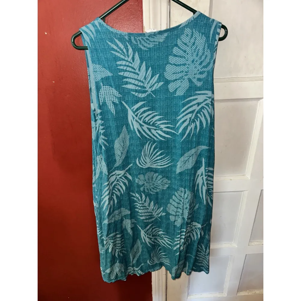 Palmwave Hawaii Vintage Rayon Aqua Leaf Tropical Aloha Sundress Women Large Blue - Image 8