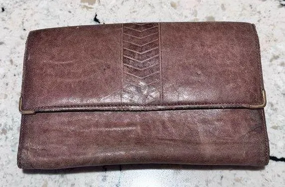 Vintage Princess Gardner Women's Genuine Lambskin Coin & Checkbook Wallet Purse Brown - Image 1