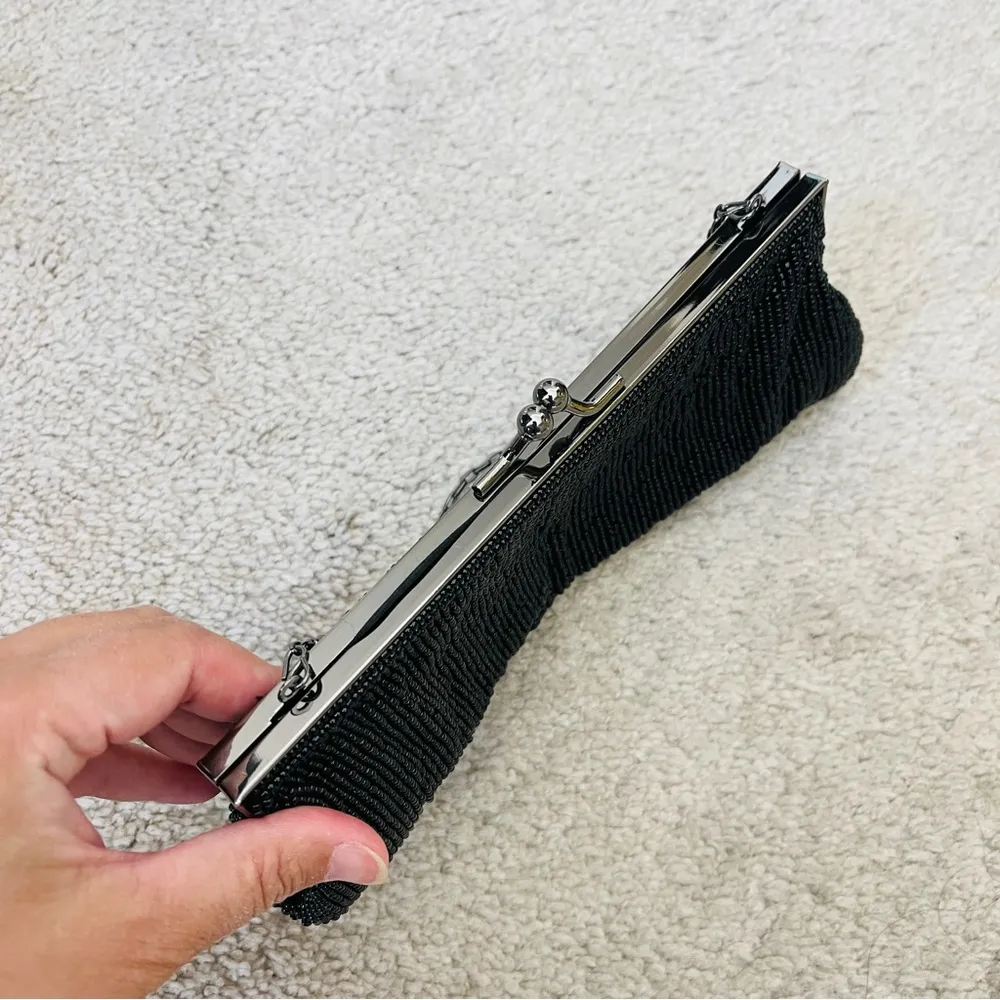 Vintage  black beads handbag purse clutch party - Image 4