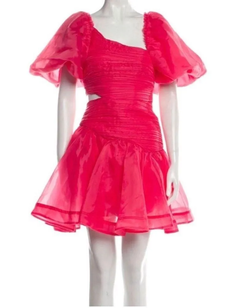 Aje Orange Puff Sleeve Mini Sundress Pink Size 4 - Image 9