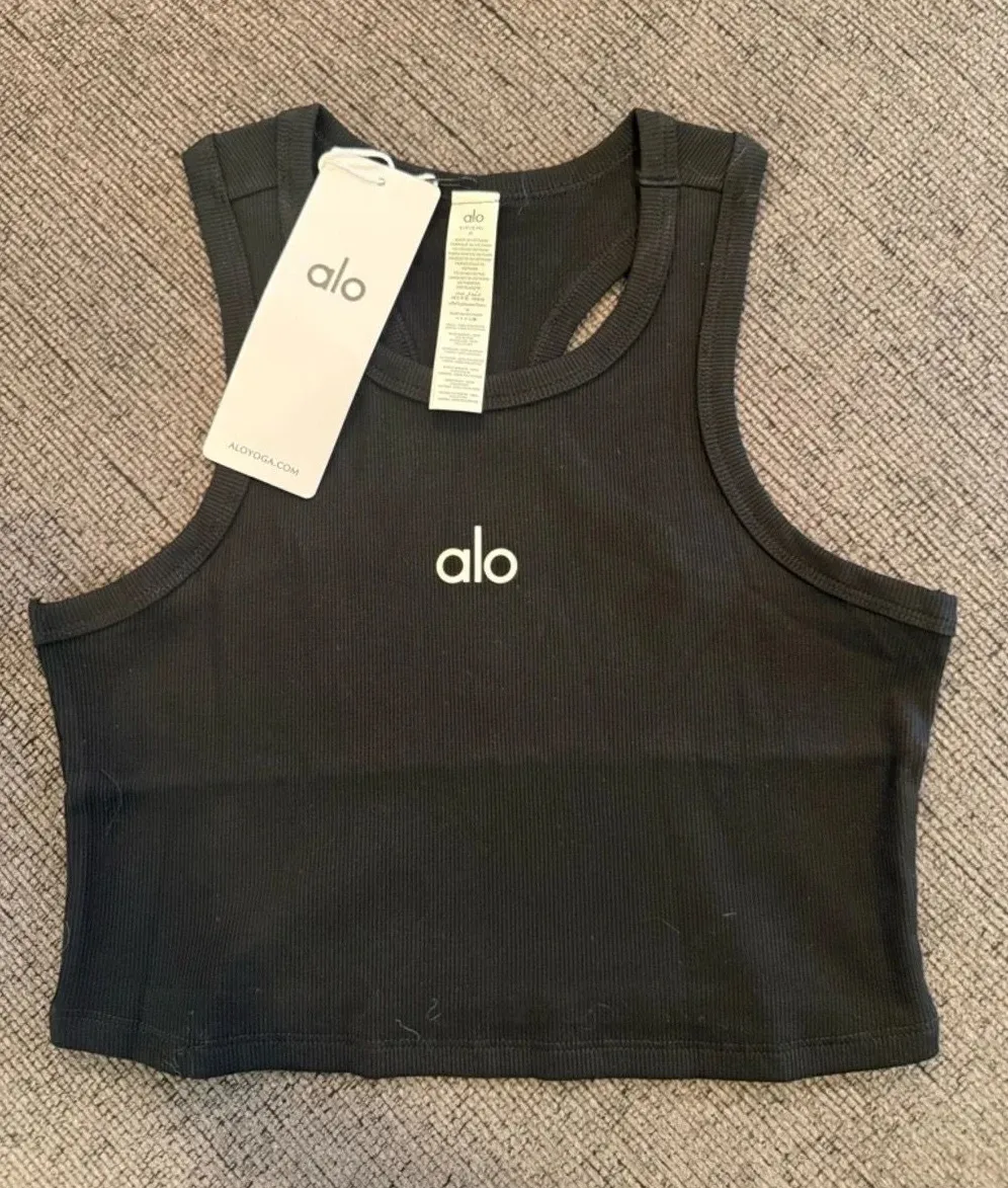 ALO Yoga Black Crop Tank Top with White Logo - $38 - From Joycelyn