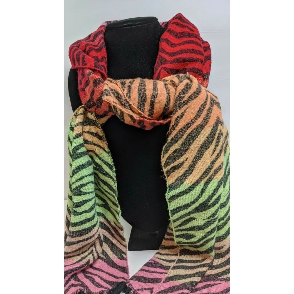 Colorful Soft Fridged Zebra Design Scarf 12x68 Inches Autumn/Winter A112 - Image 3