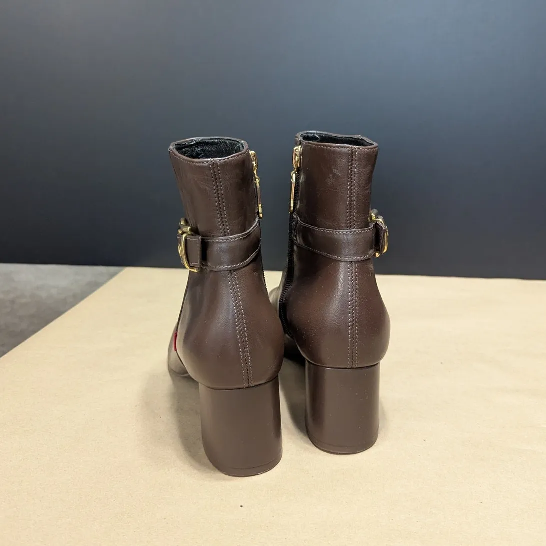 Marc Joseph Madison Bootie Brown Leather Heeled Boots Ankle Womens 9 Buckle Zip - Image 5