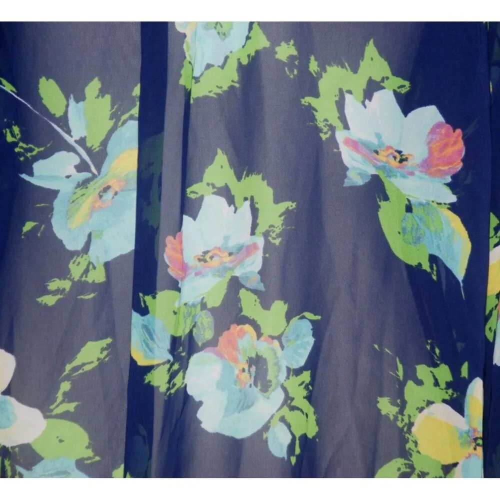 Liz Claiborne Women's Blue Floral Sheer Blouse Top Plus Size 1X V-Neck Long Sleeve - Image 6