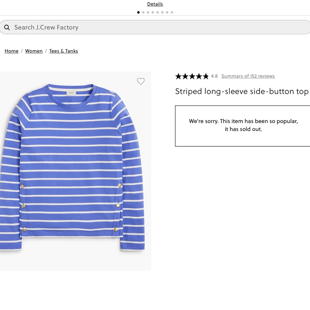 NWT J Crew Striped long-sleeve side-button top XL box cutter slice repair/cover - Image 2